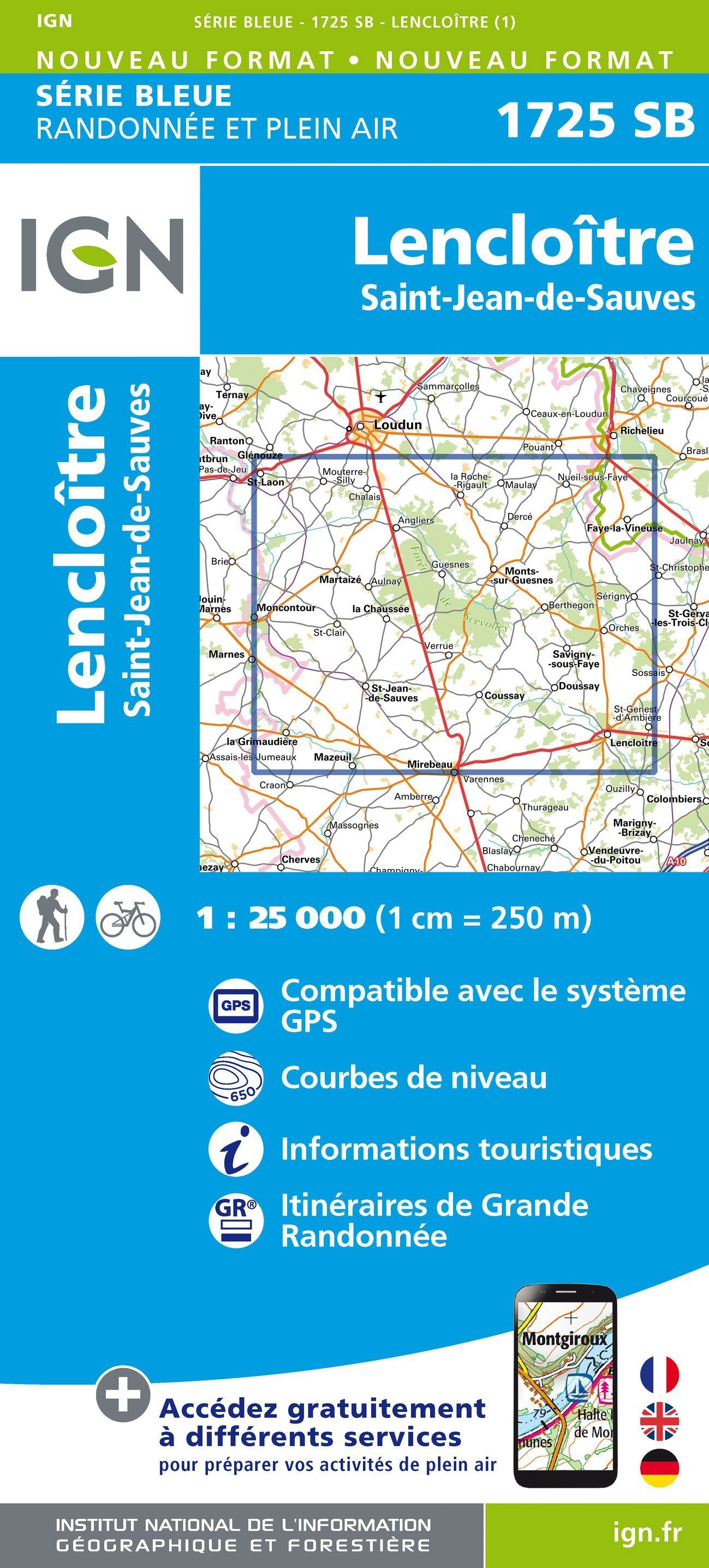 Carte de randonnée n° 1725 - Lencloître, St-Jean-de-Sauves | IGN - Série Bleue carte de randonnée IGN Default Title