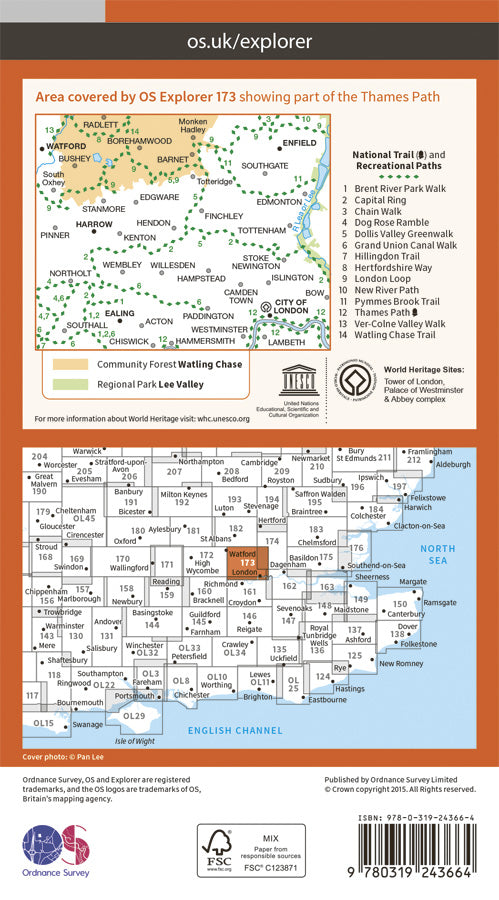 Carte de randonnée n° 173 - London North (Grande Bretagne) | Ordnance Survey - Explorer carte de randonnée Ordnance Survey