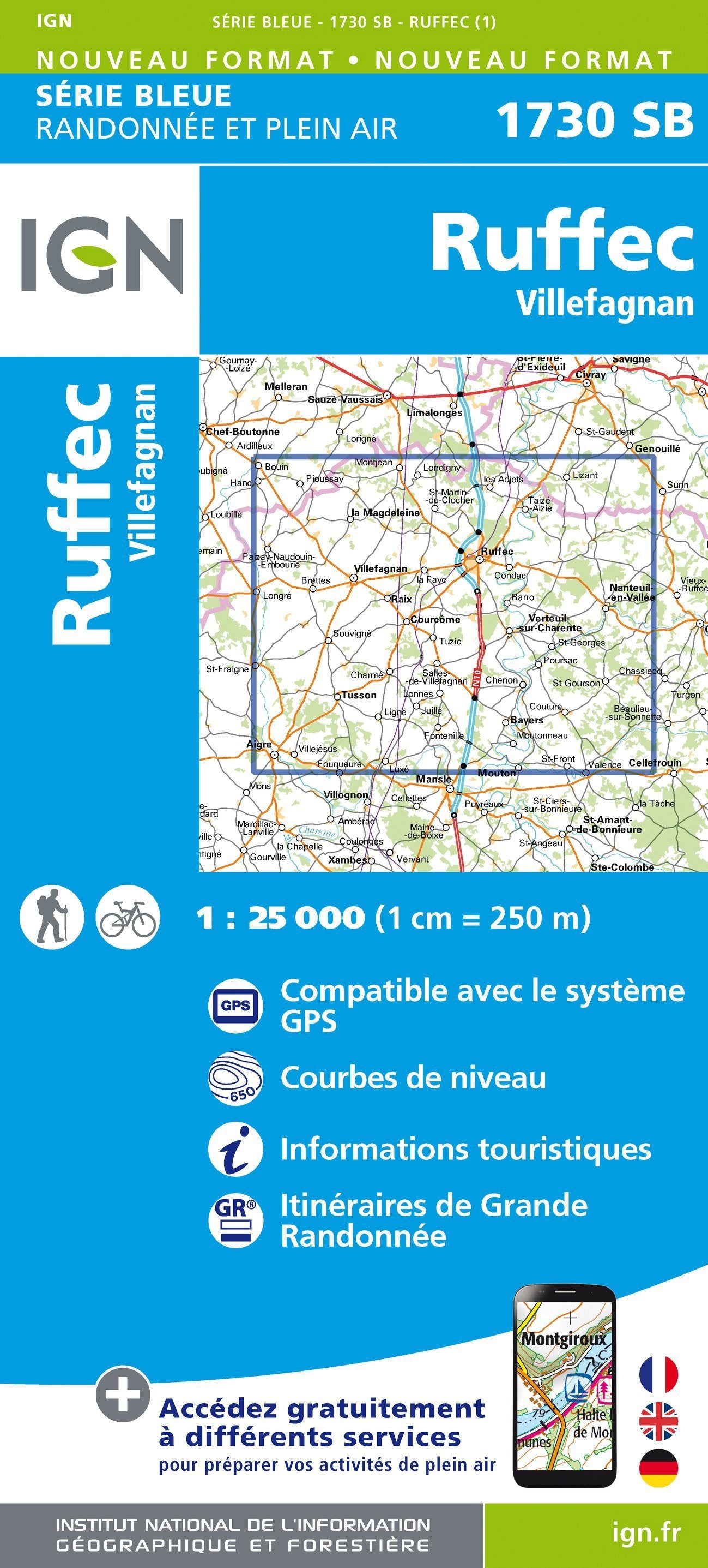 Carte de randonnée n° 1730 - Ruffec, Villefagnan | IGN - Série Bleue carte de randonnée IGN Default Title