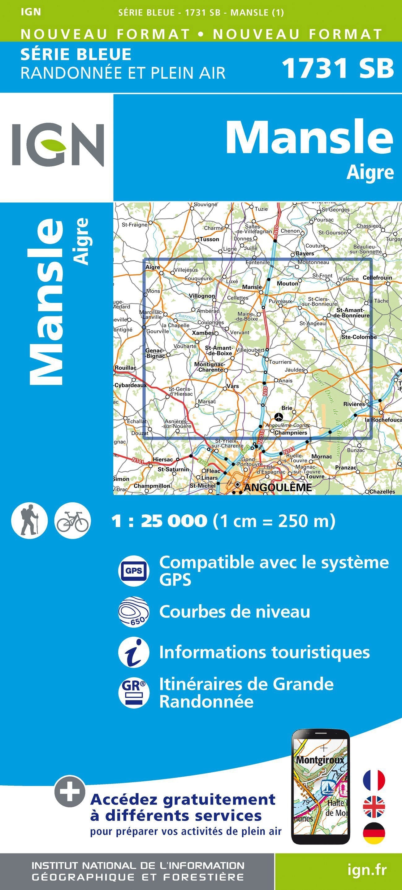 Carte de randonnée n° 1731 - Mansle, Aigre | IGN - Série Bleue carte de randonnée IGN Default Title