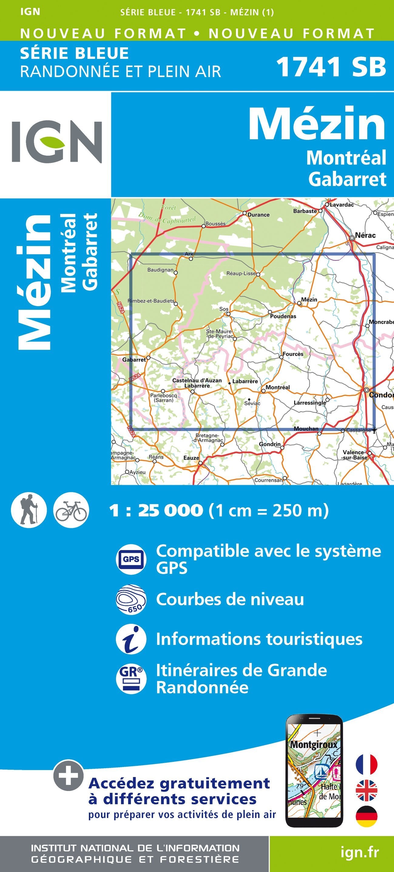 Carte de randonnée n° 1741 - Mézin, Montréal, Gabarret | IGN - Série Bleue carte de randonnée IGN Default Title