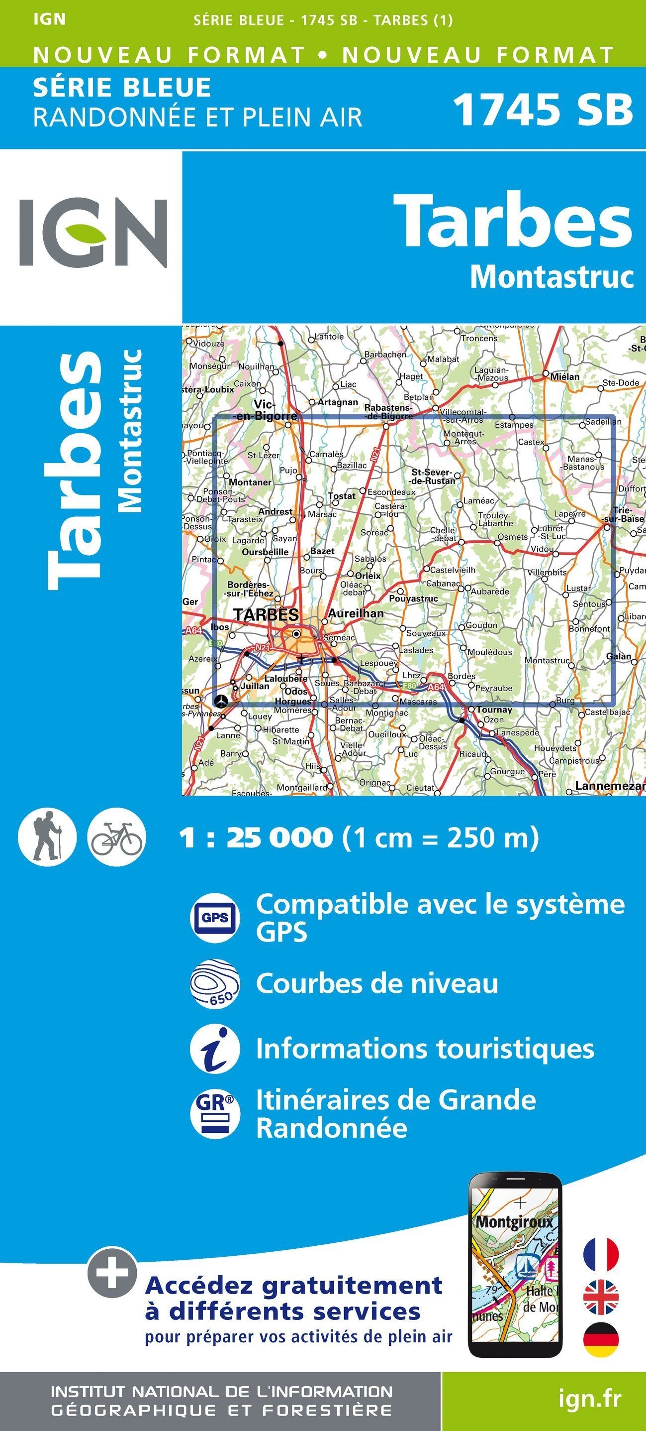Carte de randonnée n° 1745 - Tarbes, Montastruc | IGN - Série Bleue carte de randonnée IGN Default Title