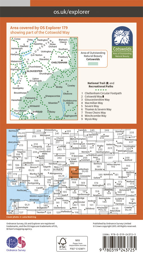 Carte de randonnée n° 179 - Gloucester, Cheltenham, Stroud (Grande Bretagne) | Ordnance Survey - Explorer carte de randonnée Ordnance Survey