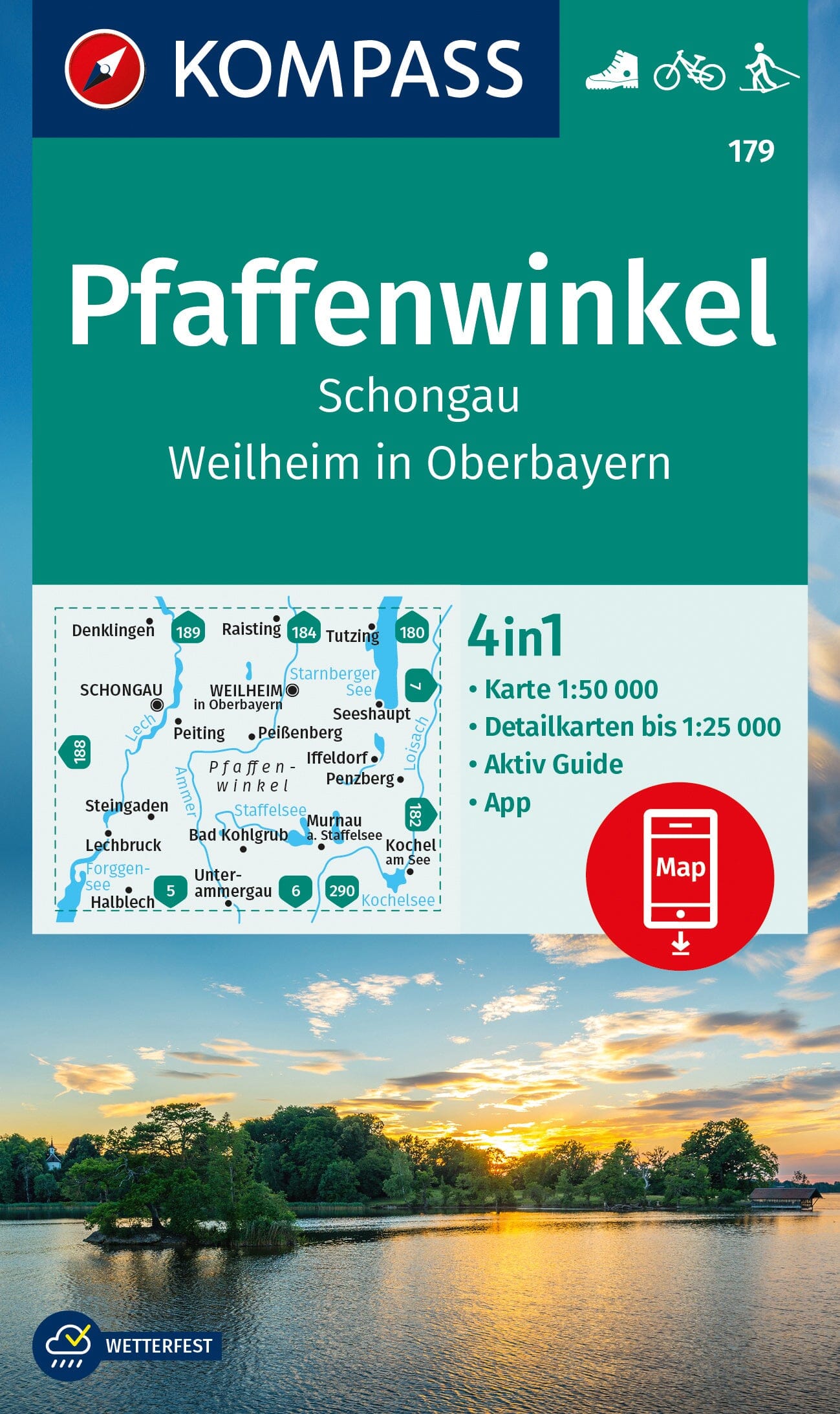 Carte de randonnée n° 179 - Pfaffenwinkel, Schongau, Weilheim in Oberbayern (Allemagne) | Kompass carte de randonnée Kompass