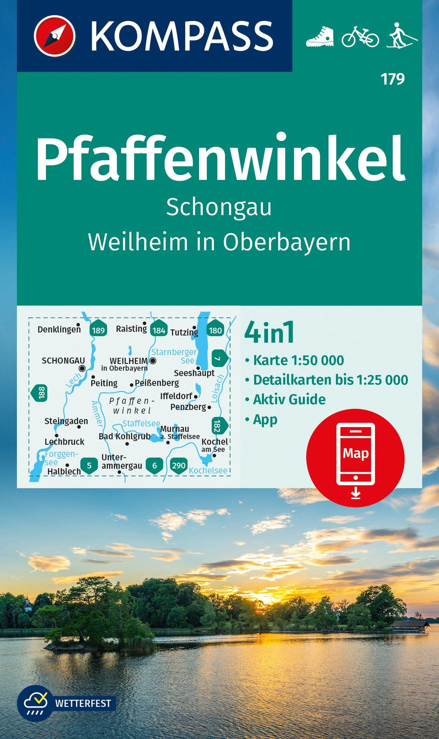 Carte de randonnée n° 179 - Pfaffenwinkel, Schongau, Weilheim in Oberbayern (Allemagne) | Kompass carte pliée Kompass 
