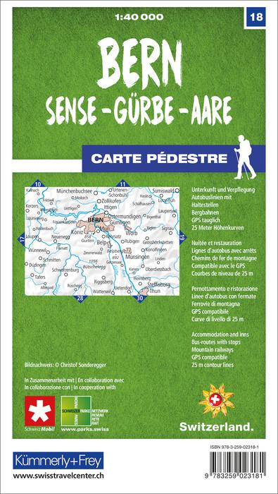 Carte de randonnée n° 18 - Bern, Schwarzenburg, Aaretal (Suisse) | Kümmerly & Frey-1/40 000 carte de randonnée Kümmerly & Frey