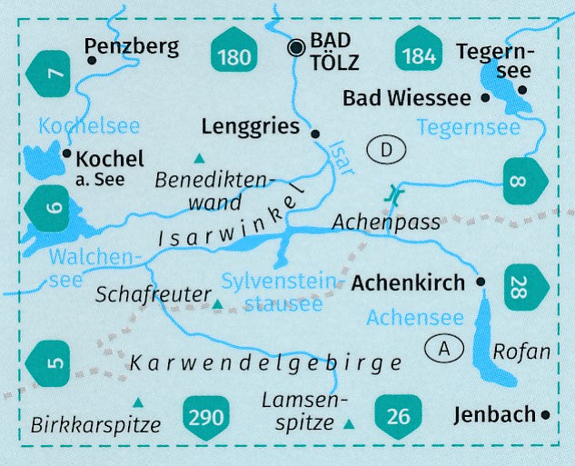 Carte de randonnée n° 182 - Isarwinkel, Bad Tölz, Lenggries (Bavière) | Kompass carte pliée Kompass 