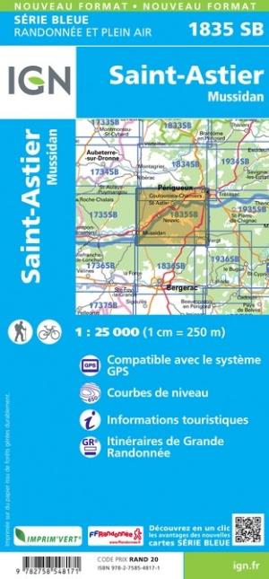 Carte de randonnée n° 1835 - Saint-Astier, Mussidan | IGN - Série Bleue carte de randonnée IGN