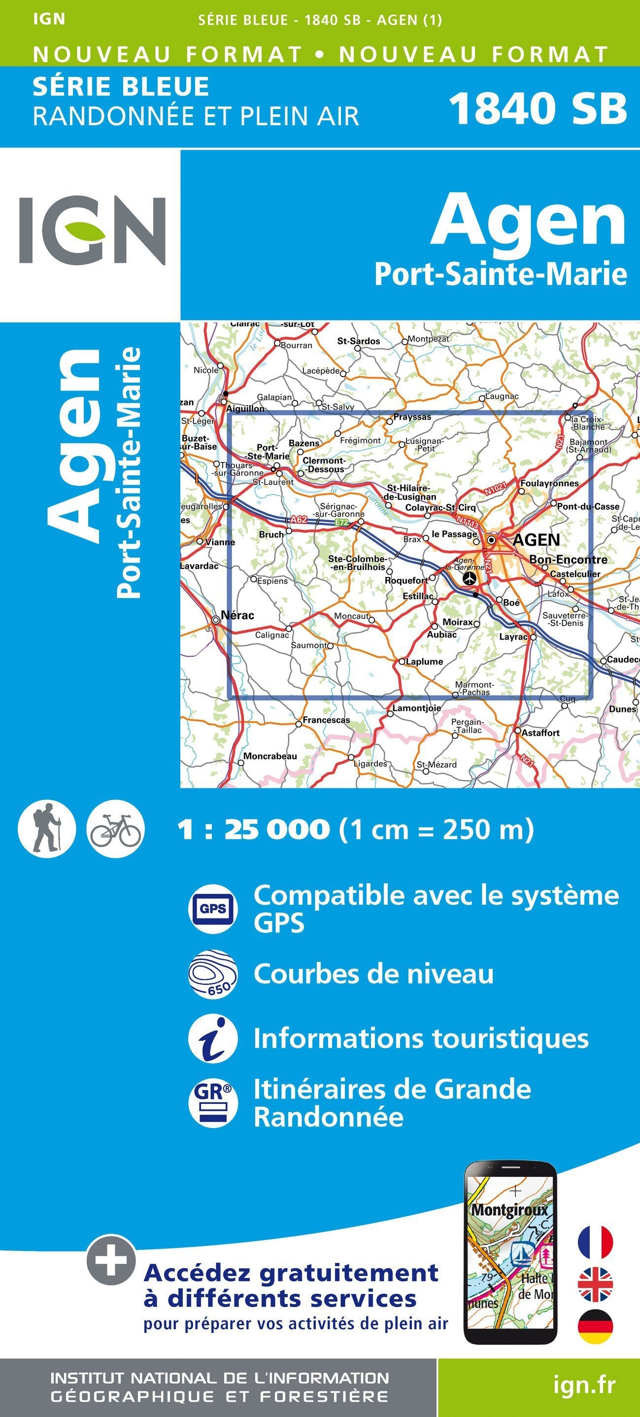 Carte de randonnée n° 1840 - Agen, Port-Sainte-Marie | IGN - Série Bleue carte de randonnée IGN Default Title