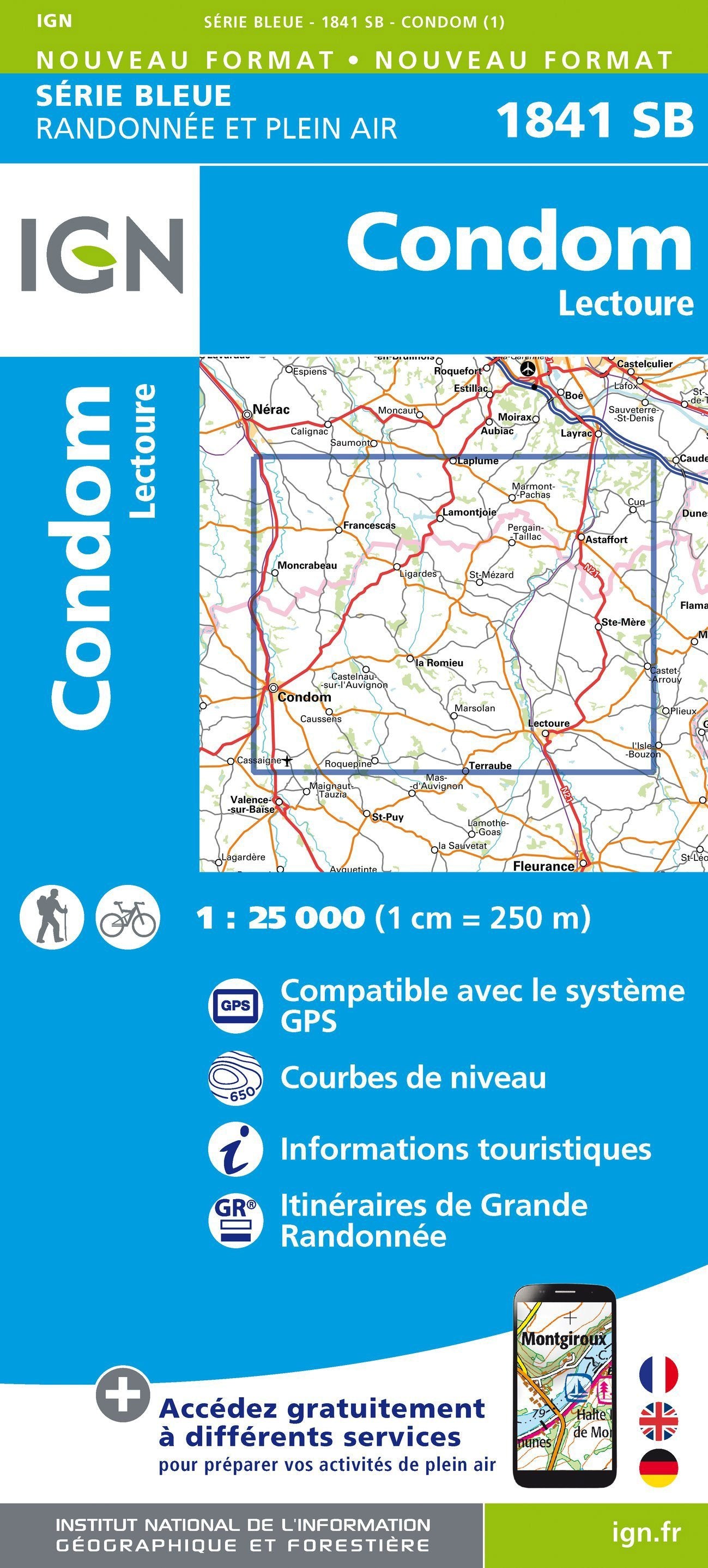 Carte de randonnée n° 1841 - Condom, Lectoure | IGN - Série Bleue carte de randonnée IGN Default Title