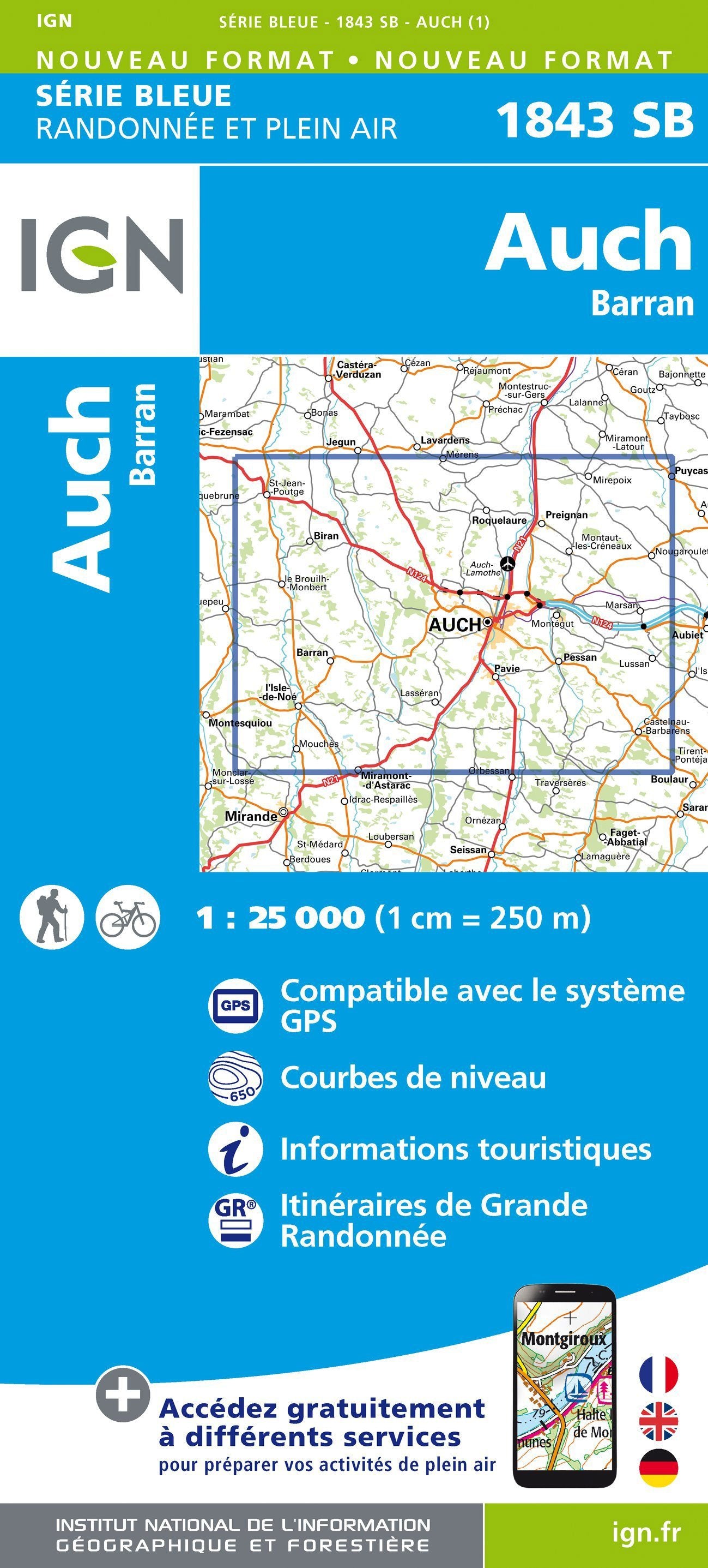 Carte de randonnée n° 1843 - Auch, Barran | IGN - Série Bleue carte de randonnée IGN Default Title
