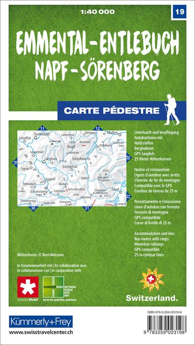 Carte de randonnée n° 19 - Emmental, Entlebuch, Napf, Sörenberg (Suisse) | Kümmerly & Frey-1/40 000 carte de randonnée Kümmerly & Frey