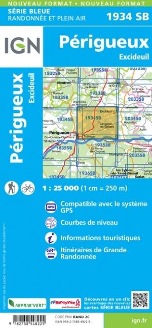 Hiking map No. 1934 - Périgueux, Excideuil (Dordogne) | IGN - Blue Ser ...