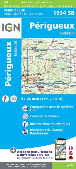 Carte de randonnée n° 1934 - Périgueux, Excideuil (Dordogne) | IGN - Série Bleue carte pliée IGN 