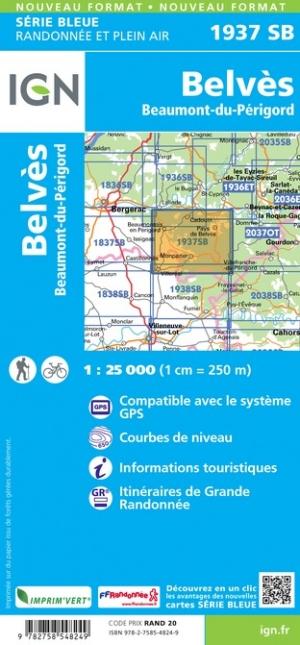 Carte de randonnée n° 1937 - Belvès, Beaumont-du-Périgord | IGN - Série Bleue carte pliée IGN 