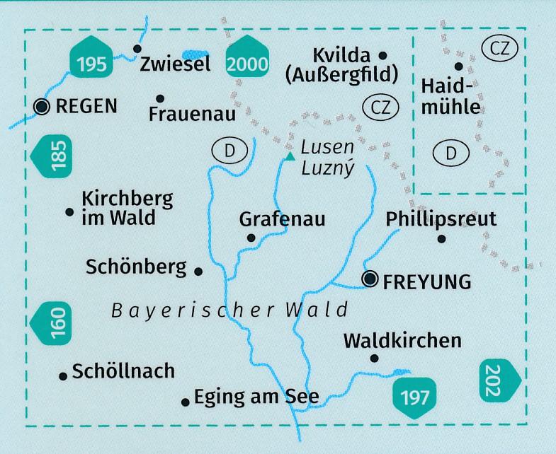 Carte de randonnée n° 196 - Forêt de Bavière Centre / Bayerischer Wald Mittlerer + Activ Guide (Allemagne) | Kompass carte de randonnée Kompass