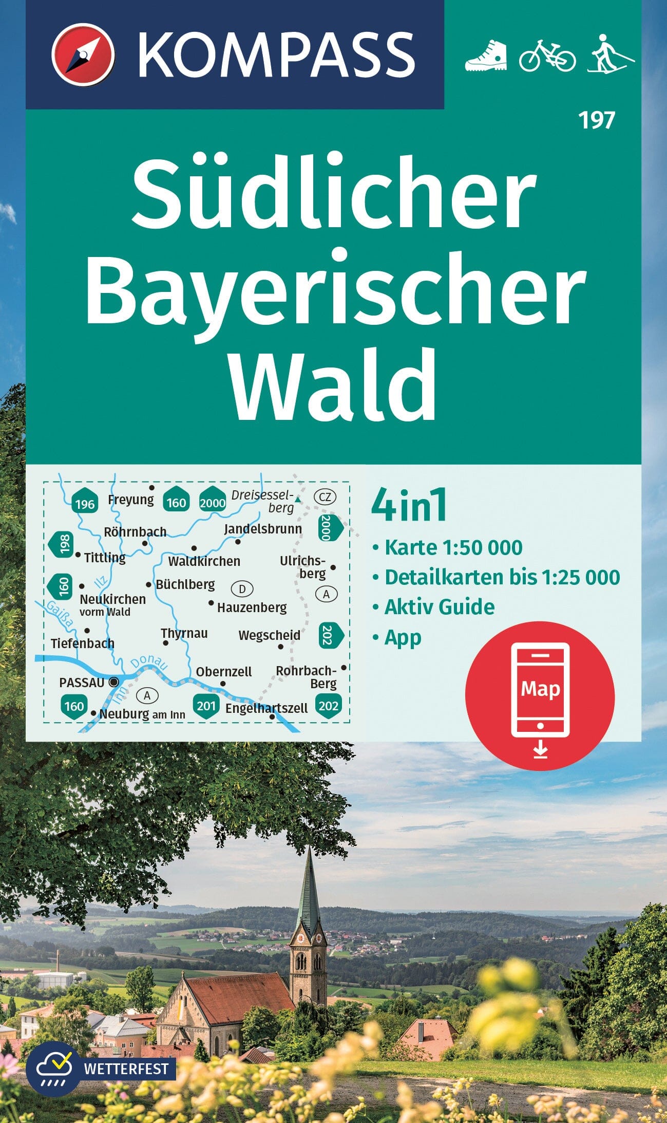 Carte de randonnée n° 197 - Forêt de Bavière Sud + Activ Guide (Allemagne) | Kompass carte de randonnée Kompass