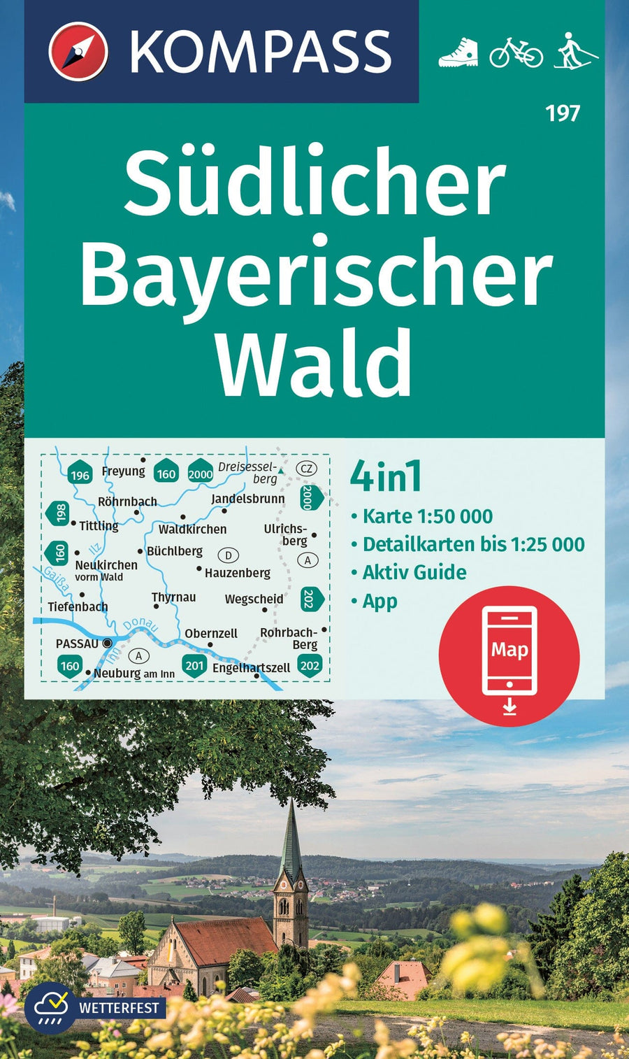Carte de randonnée n° 197 - Forêt de Bavière Sud + Activ Guide (Allemagne) | Kompass carte pliée Kompass 