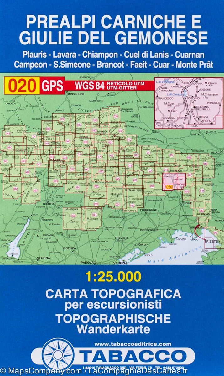 Carte de randonnée n° 20 - Préalpes carniques autour de Gemona (Préalpes carniques, Italie) | Tabacco carte de randonnée Tabacco