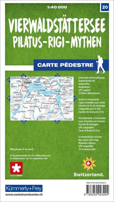 Carte de randonnée n° 20 - Vierwaldstättersee, Pilatus, Rigi, Mythen (Suisse) | Kümmerly & Frey-1/40 000 carte pliée Kümmerly & Frey 