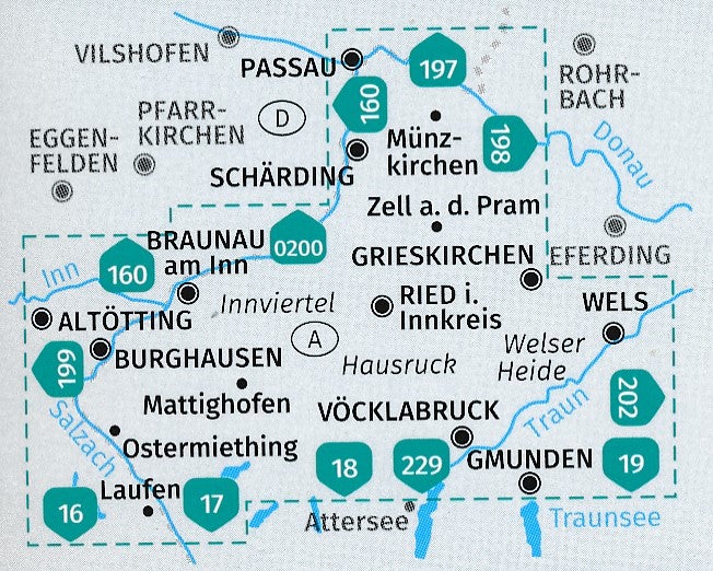 Carte de randonnée n° 201 - Innviertel, Hausruck 2-Set (Tyrol, Autriche) | Kompass carte de randonnée Kompass