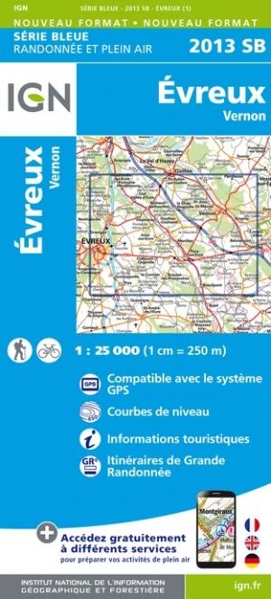 Carte de randonnée n° 2013 - Évreux, Vernon | IGN - Série Bleue carte pliée IGN 
