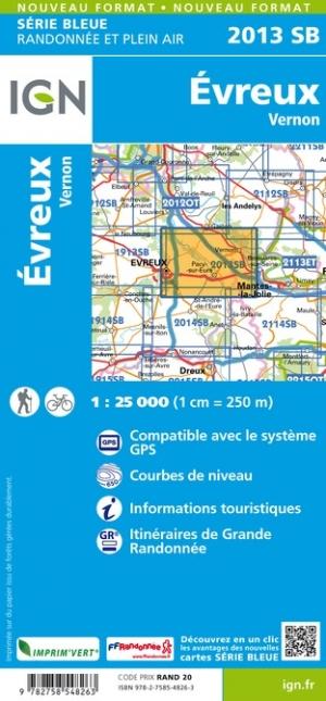 Carte de randonnée n° 2013 - Évreux, Vernon | IGN - Série Bleue carte de randonnée IGN