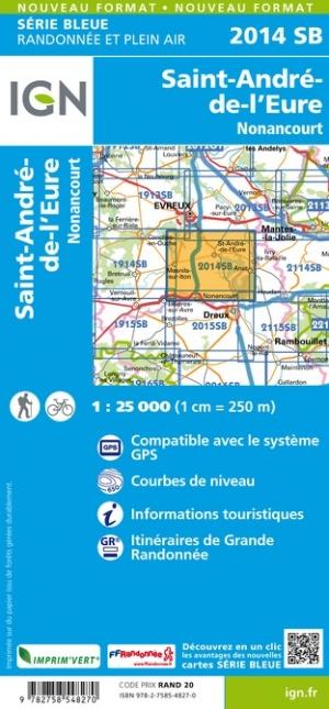 Carte de randonnée n° 2014 - St-André-de-l'Eure, Nonancourt | IGN - Série Bleue carte pliée IGN 