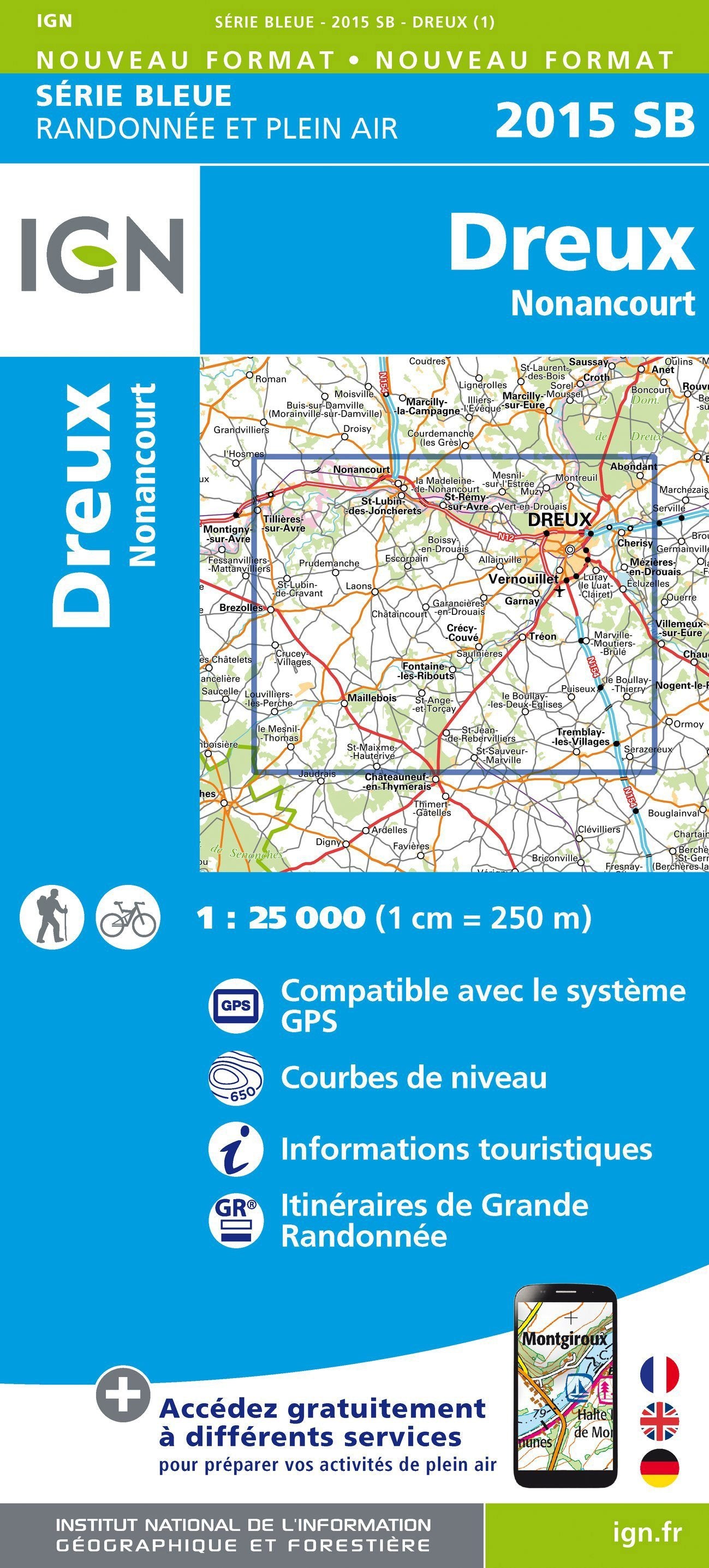 Carte de randonnée n° 2015 - Dreux, Nonancourt | IGN - Série Bleue carte de randonnée IGN Default Title