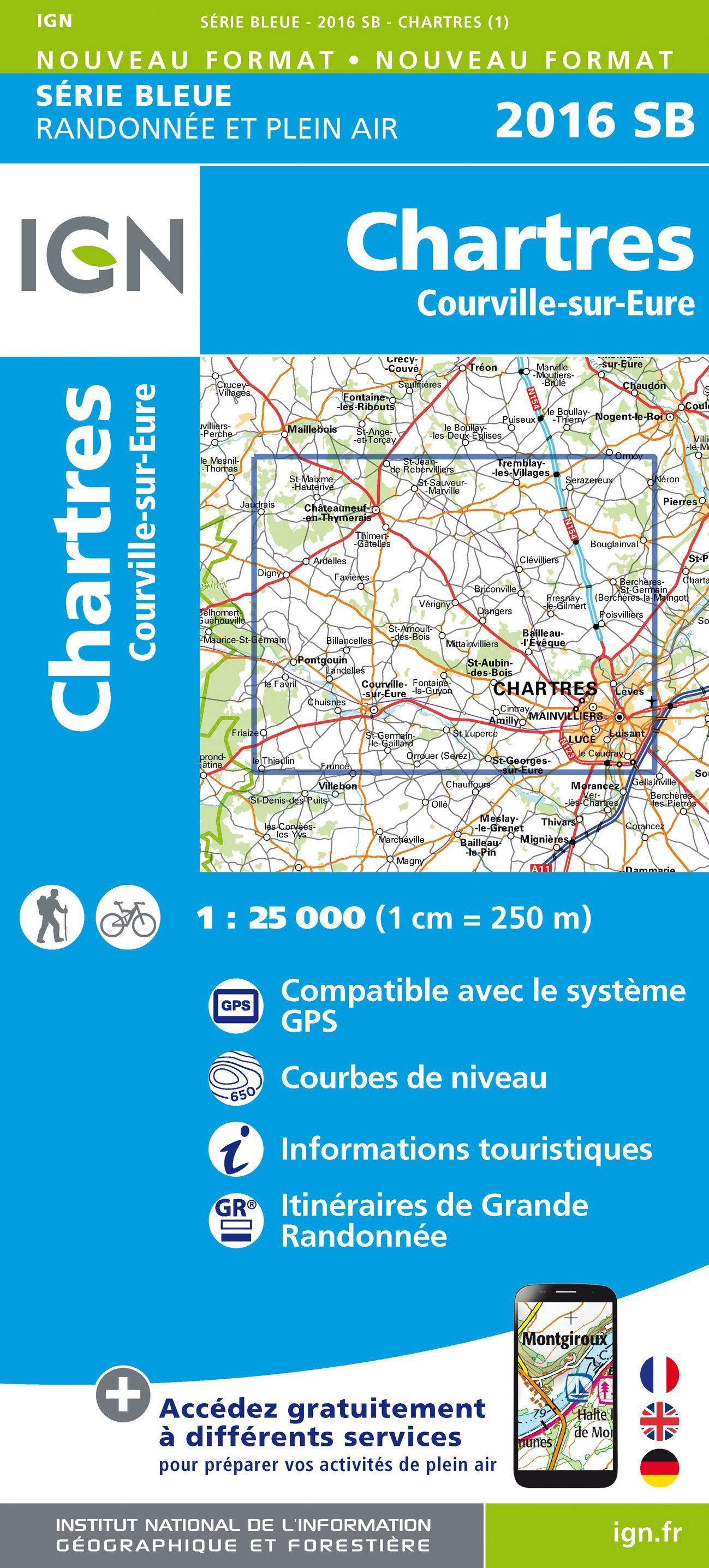 Carte de randonnée n° 2016 - Chartres - Courville-sur Eure | IGN - Série Bleue carte de randonnée IGN Default Title