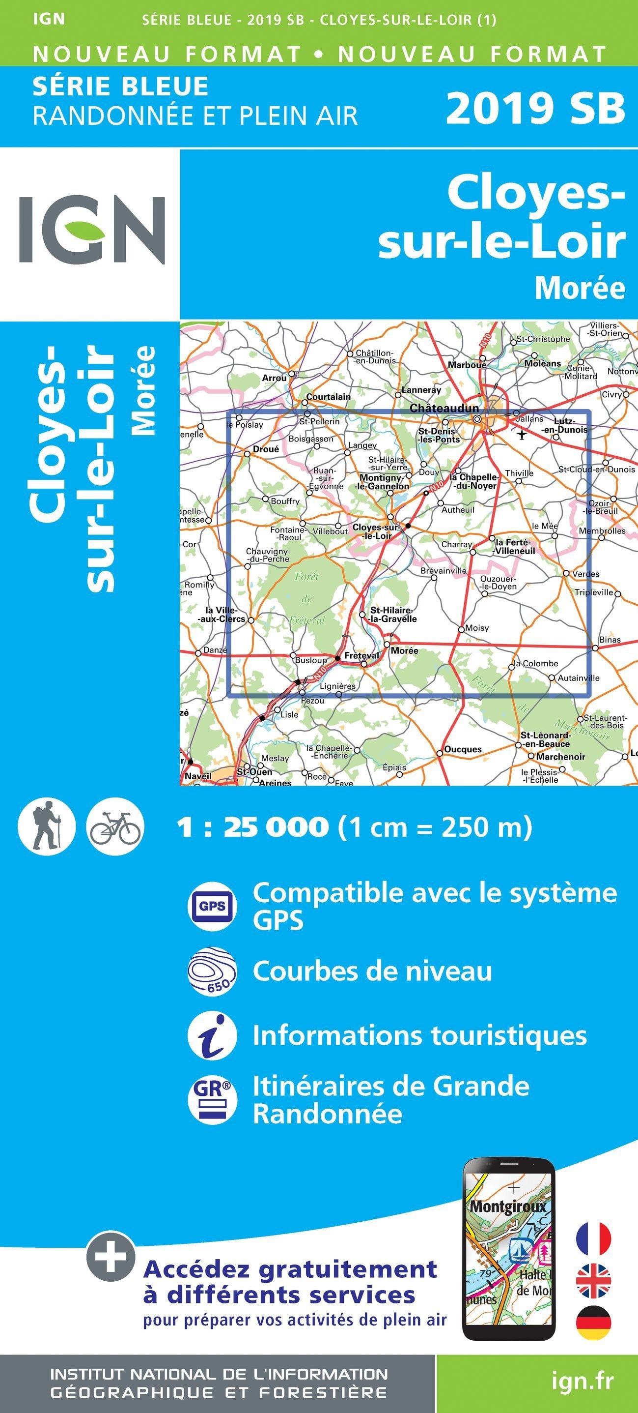 Carte de randonnée n° 2019 - Cloyes-sur-le-Loir, Morée | IGN - Série Bleue carte de randonnée IGN Default Title