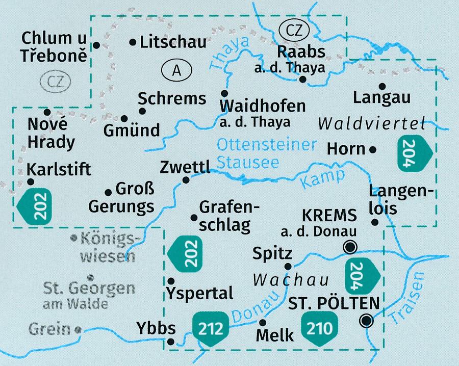 Carte de randonnée n° 203 - Waldviertel Kampta, Wachau (Basse-Autriche) | Kompass carte pliée Kompass 