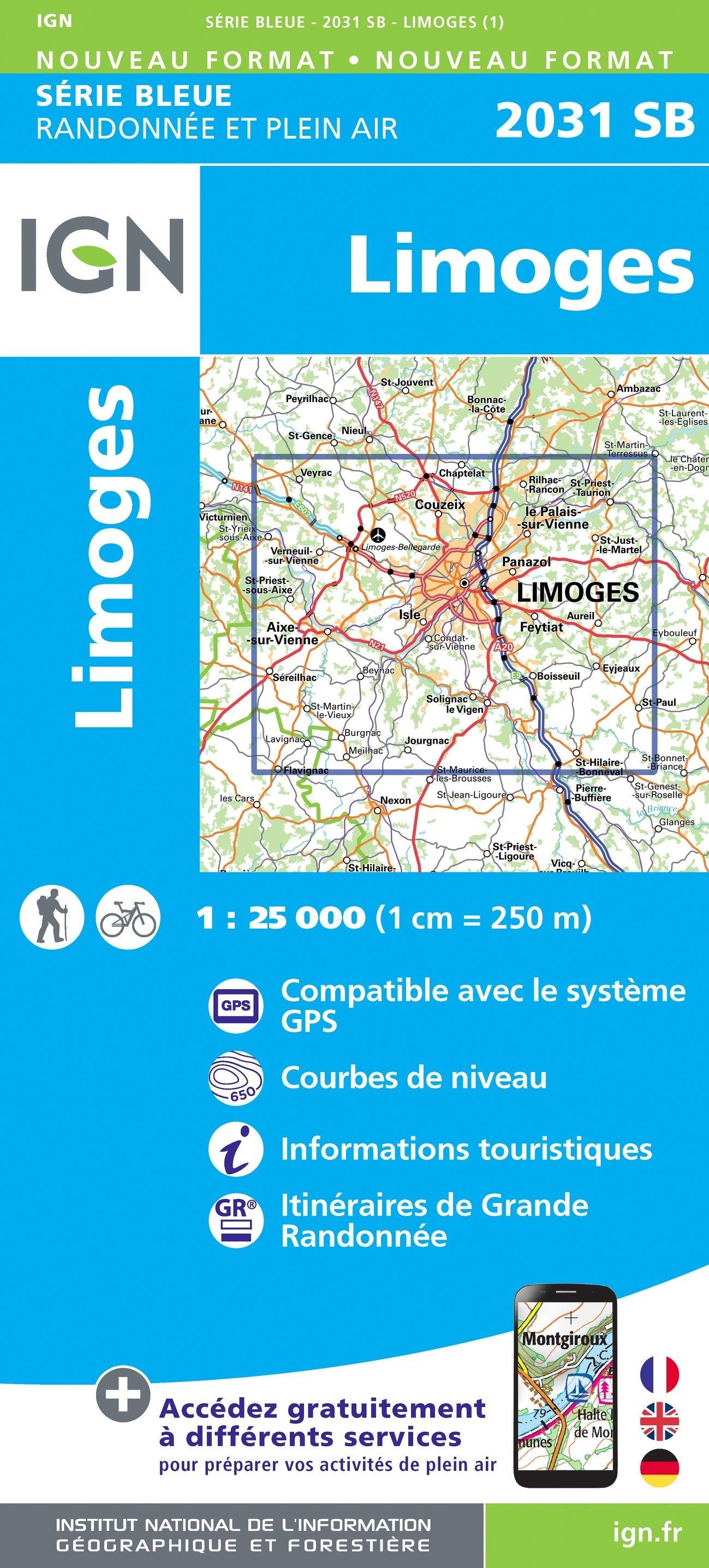 Carte de randonnée n° 2031 - Limoges | IGN - Série Bleue carte de randonnée IGN