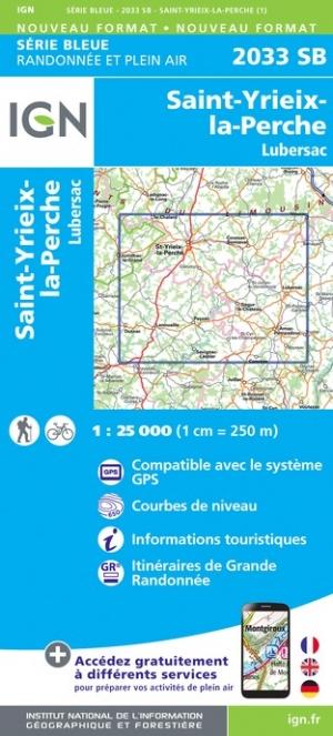 Carte de randonnée n° 2033 - St-Yrieix-la-Perche, Lubersac | IGN - Série Bleue carte de randonnée IGN