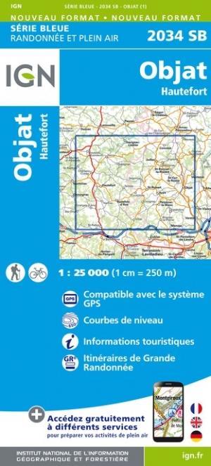 Carte de randonnée n° 2034 - Objat, Hautefort | IGN - Série Bleue carte de randonnée IGN