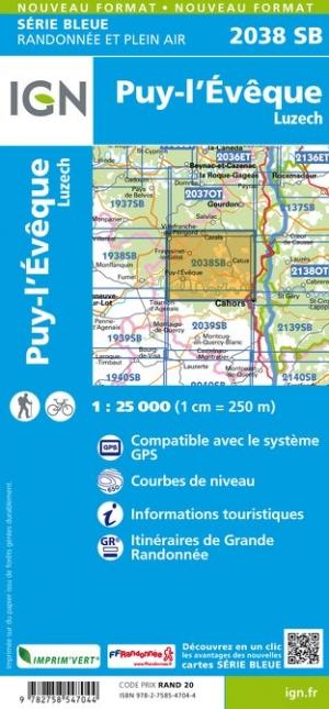 Carte de randonnée n° 2038 - Puy l'Evêque, Luzech | IGN - Série Bleue carte de randonnée IGN