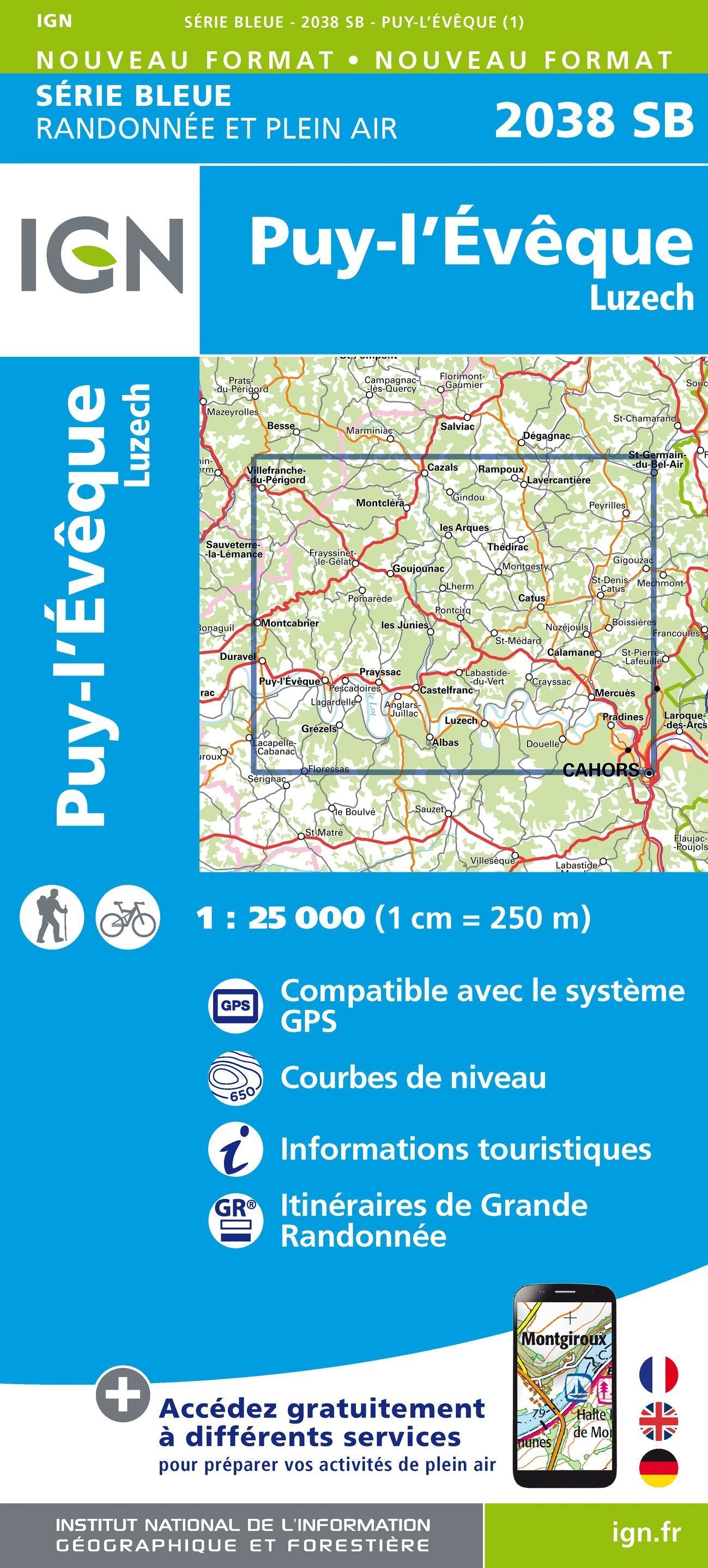Carte de randonnée n° 2038 - Puy l'Evêque, Luzech | IGN - Série Bleue carte de randonnée IGN Default Title