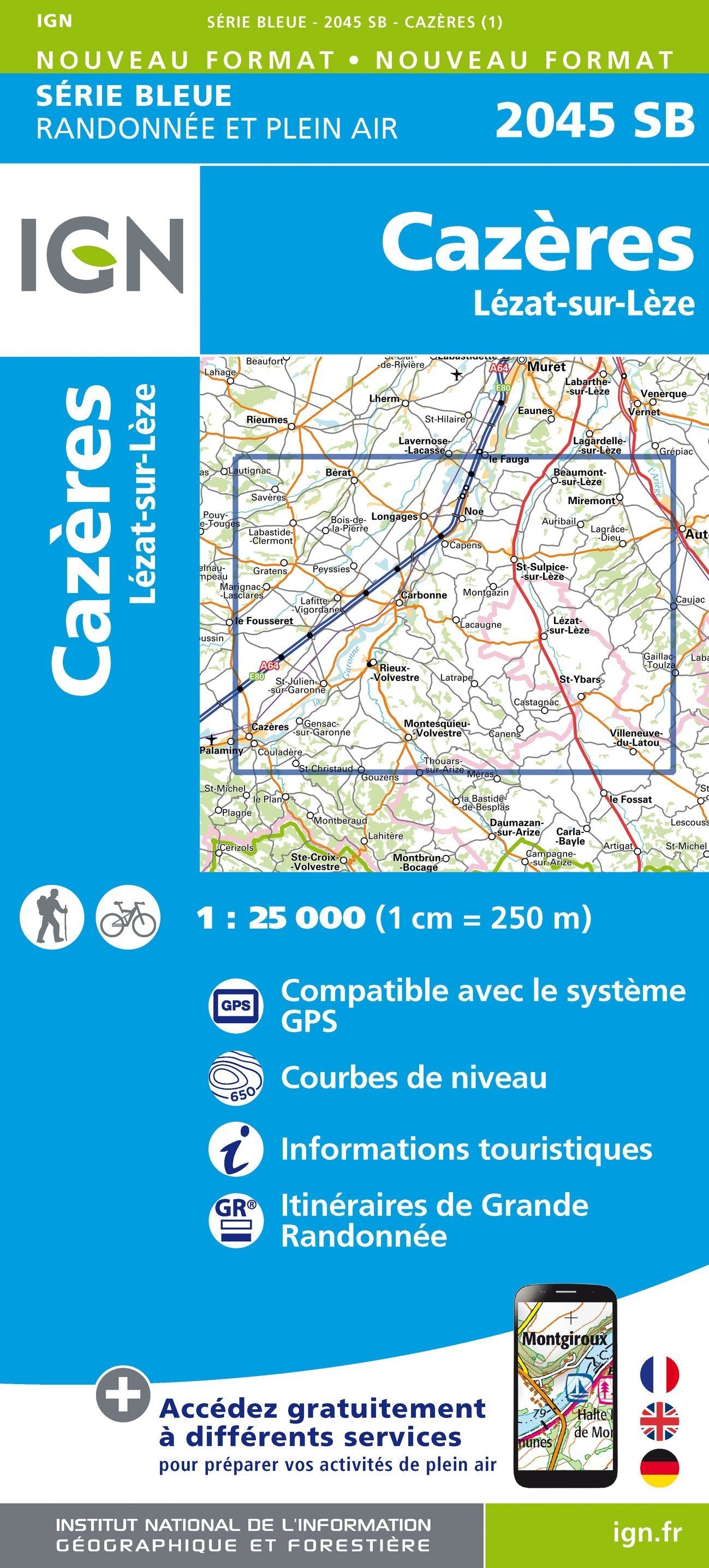 Carte de randonnée n° 2045 - Cazères, Lézat-sur-Lèze | IGN - Série Bleue carte de randonnée IGN Default Title