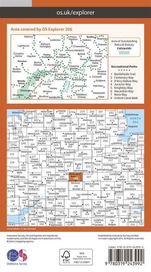 Carte de randonnée n° 206 - Edge Hill, Fenny Compton (Grande Bretagne) | Ordnance Survey - Explorer carte pliée Ordnance Survey Papier 