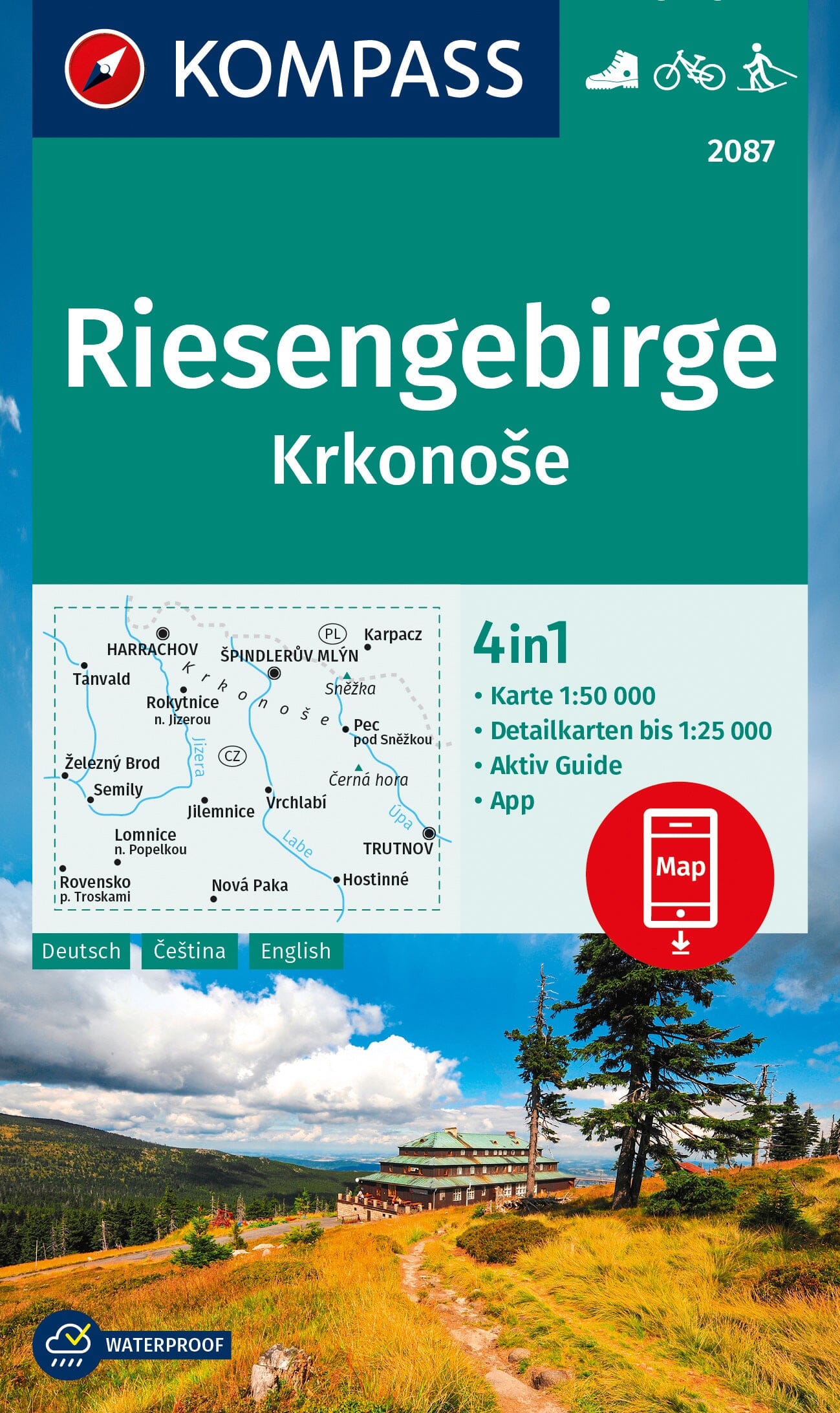 Carte de randonnée n° 2087 - Riesengebirge, Krkonos (République Tchèque) | Kompass carte de randonnée Kompass