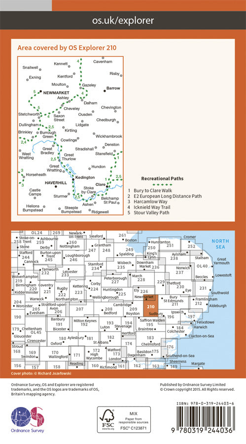 Carte de randonnée n° 210 - Newmarket, Haverhill, Barrow (Grande Bretagne) | Ordnance Survey - Explorer carte de randonnée Ordnance Survey