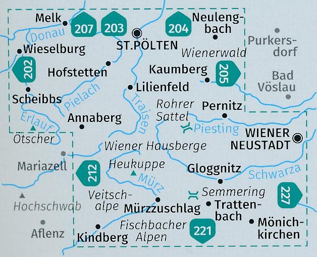 Carte de randonnée n° 210 - Wiener Hausberge, Pielachtal, Traisental, St. Pölten (Autriche) | Kompass carte pliée Kompass 