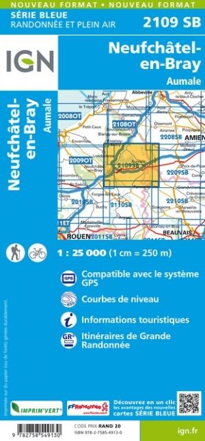 Carte de randonnée n° 2109 - Neufchâtel-en-Bray, Aumale | IGN - Série Bleue carte pliée IGN 