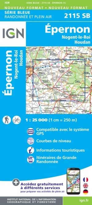 Carte de randonnée n° 2115 - Épernon, Nogent-le-Roi, Houdan | IGN - Série Bleue carte pliée IGN 