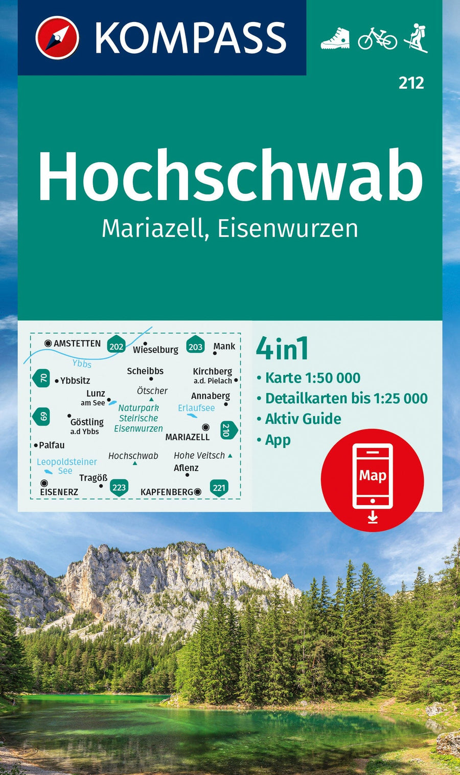 Carte de randonnée n° 212 - Hochschwab, Mariazell, Eisenwurzen (Autriche) | Kompass carte pliée Kompass 