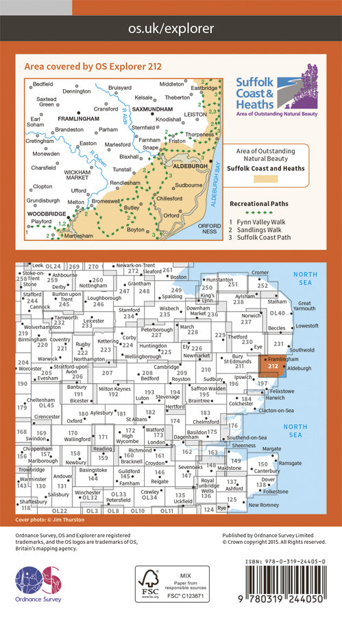 Carte de randonnée n° 212 - Woodbridge, Saxmundham (Grande Bretagne) | Ordnance Survey - Explorer carte de randonnée Ordnance Survey