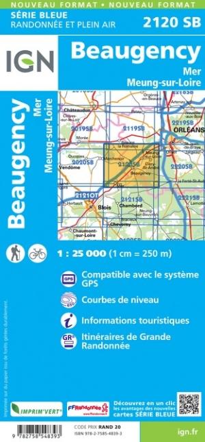 Carte de randonnée n° 2120 - Beaugency, Mer, Saint-Laurent, Meung-sur-Loire | IGN - Série Bleue carte de randonnée IGN