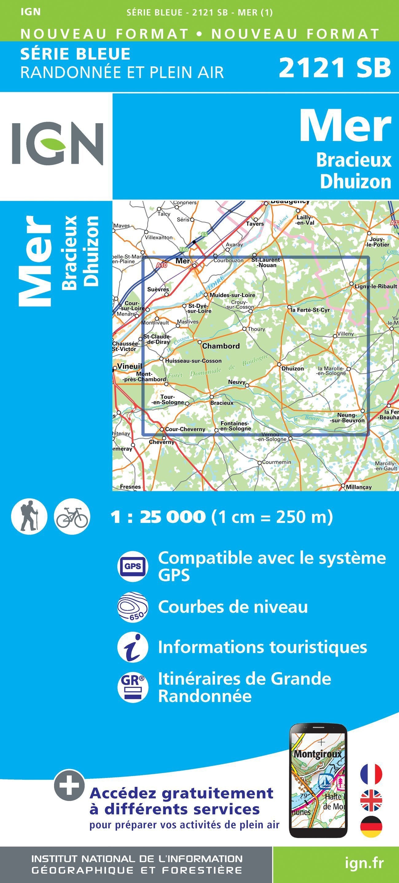 Carte de randonnée n° 2121 - Mer, Bracieux, Dhuizon | IGN - Série Bleue carte de randonnée IGN Default Title
