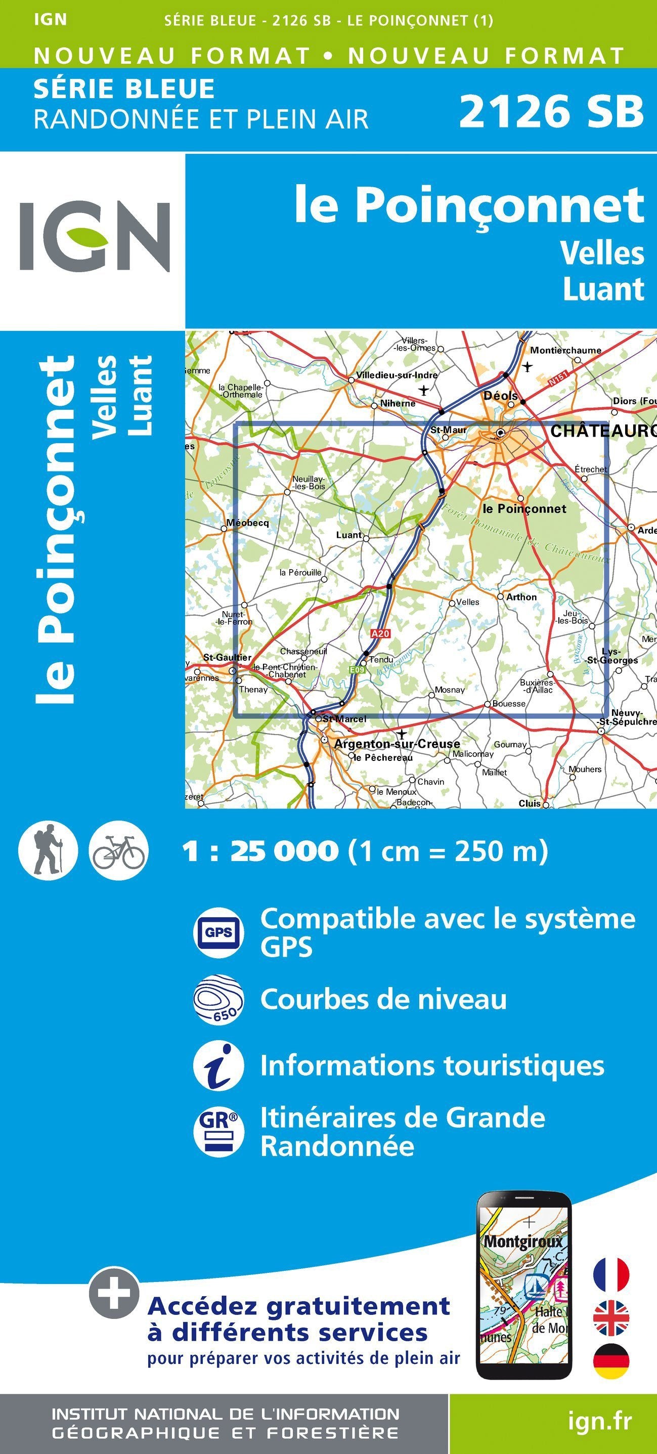 Carte de randonnée n° 2126 - Le Poinçonnet, Velles, Luant | IGN - Série Bleue carte de randonnée IGN Default Title