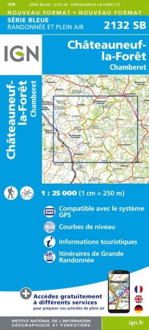 Carte de randonnée n° 2132 - Châteauneuf-la-Forêt, Chamberet | IGN - Série Bleue carte de randonnée IGN